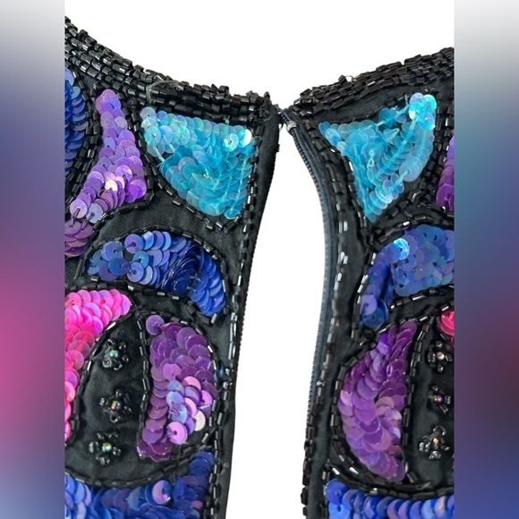 VTG Jean for Joseph Le Bon Sequin Jacket Sz LG Multicolor shapes 100% Silk Pads - Picture 7 of 9